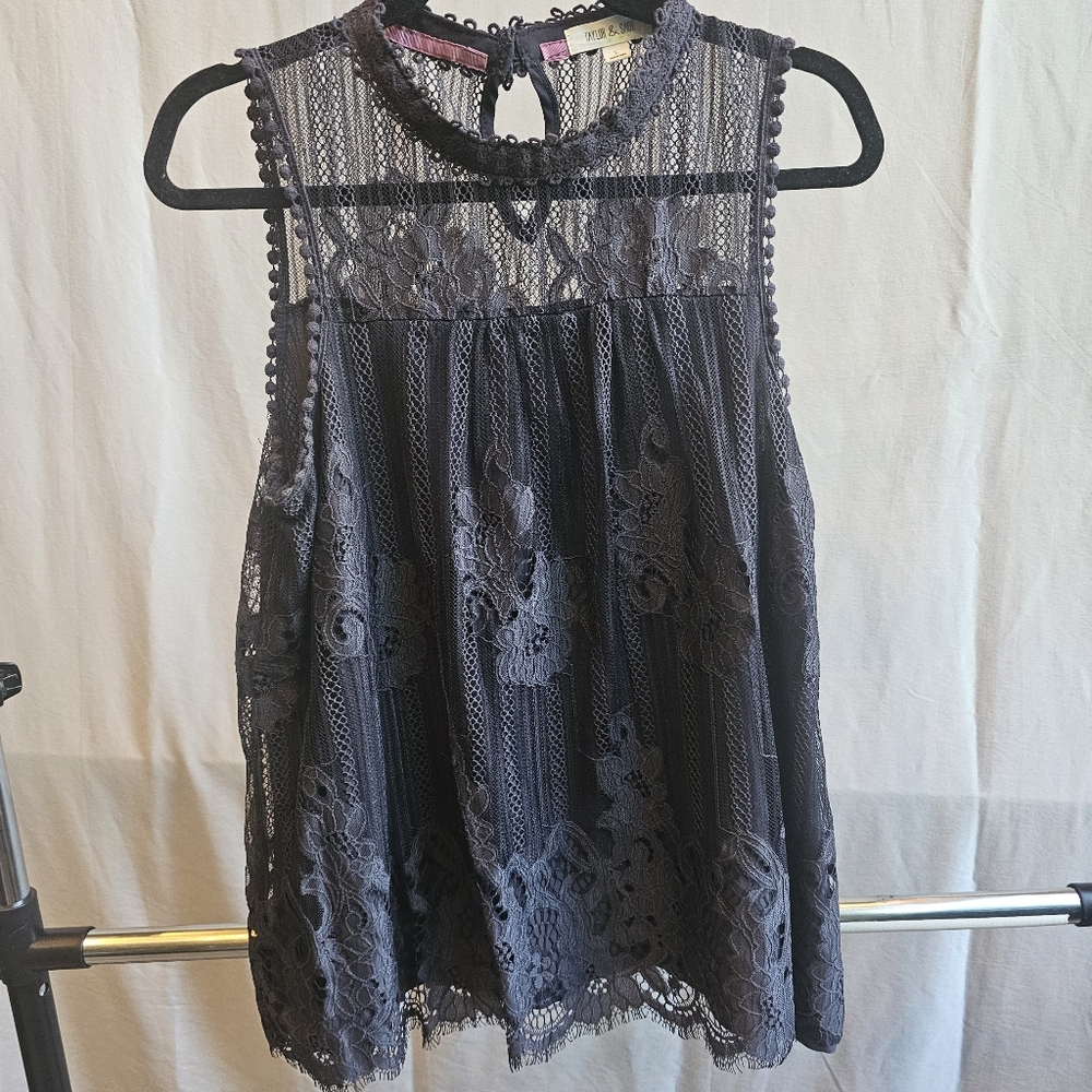 Taylor & Sage Lace Sleeveless Blouse - Dark Gray